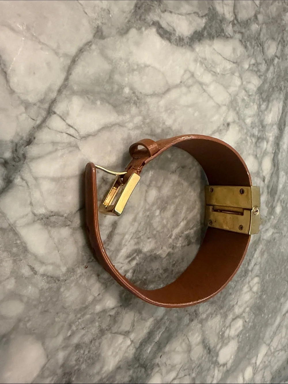 Tory Burch Tan Leather Bracelet with Gold Logo Hardware